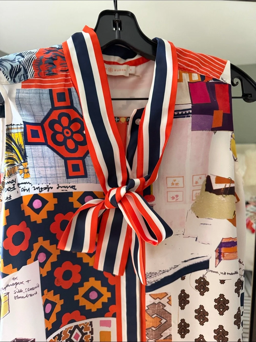 Tory Burch Multicolor Patchwork Bow-Front Sleeveless Top